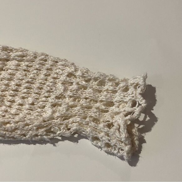 Lucky Brand Cream Mixed Weave Chunky Knit BOHO Pullover V Neck Sweater Size M - Picture 7 of 12